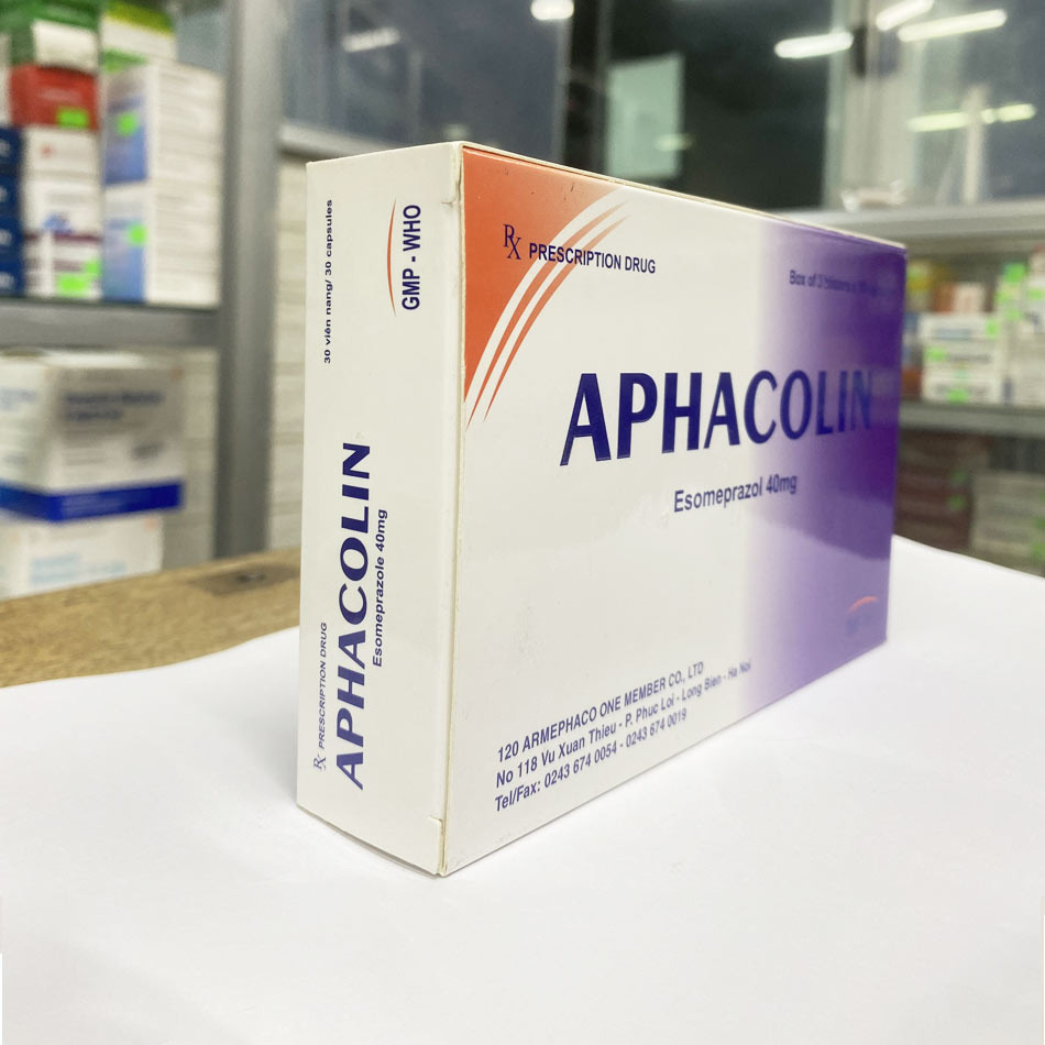 Hộp 30 viên nang Aphacolin 40mg được chụp tại Nhà thuốc TAF
