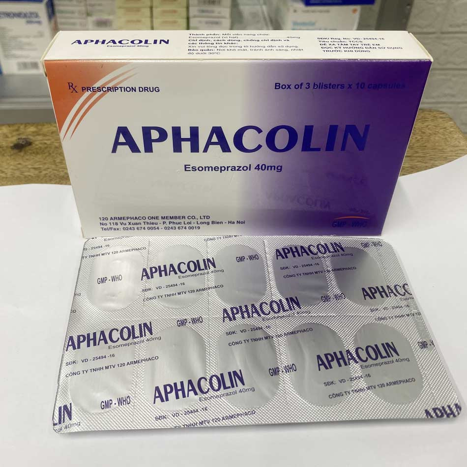 Hình ảnh vỉ và hộp thuốc Aphacolin 40mg được chụp tại Nhà thuốc TAF