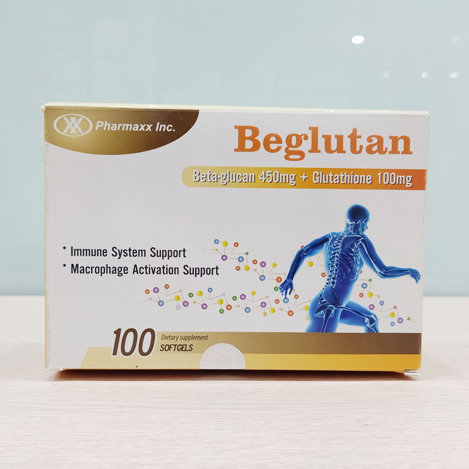 Hộp sản phẩm Beglutan được chụp tại Nhà Thuốc TAF Healthcare Store