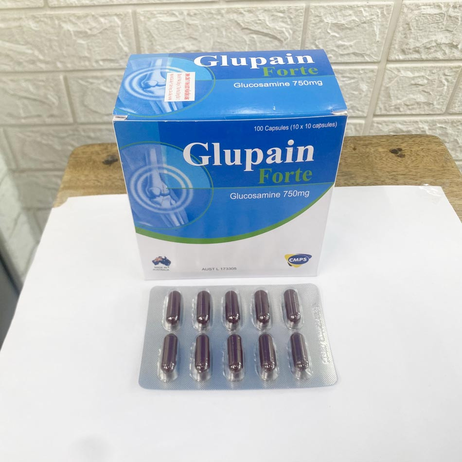 Hình ảnh hộp và vỉ của Glupain Forte loại 750mg được chụp tại nhà thuốc TAF Healthcare Store